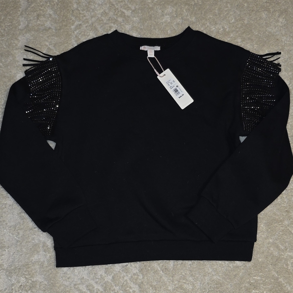 Stylish Black Kids Sweatshirt with Fringe and Sequin Details
